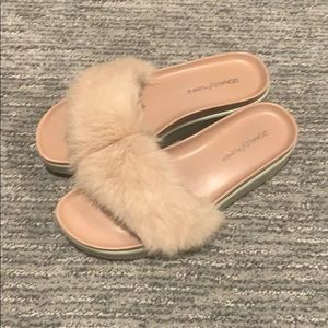Donald J Pliner Pink Rabbit Fur Slides